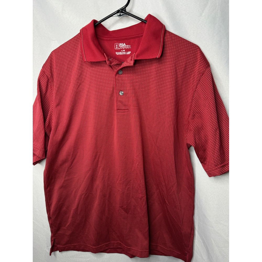 PGA Tour Mens Red Micro Grid Short Sleeve Golf Polo Shirt Large PR2284